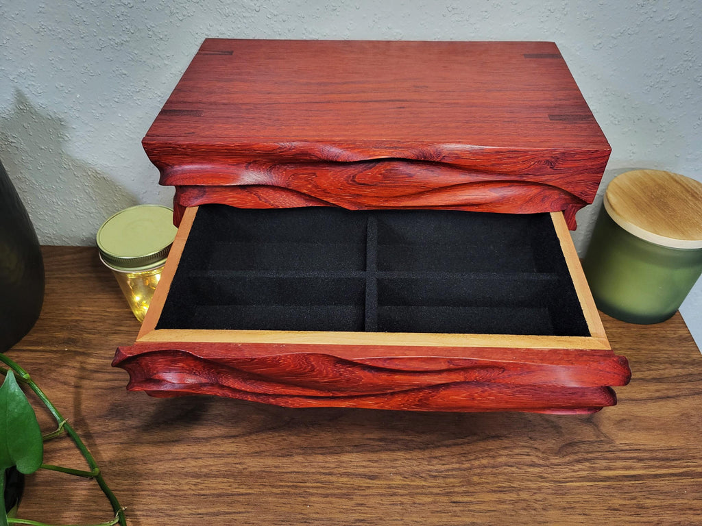 Hand Carved Padauk Jewelry Box: Artisan Wooden box