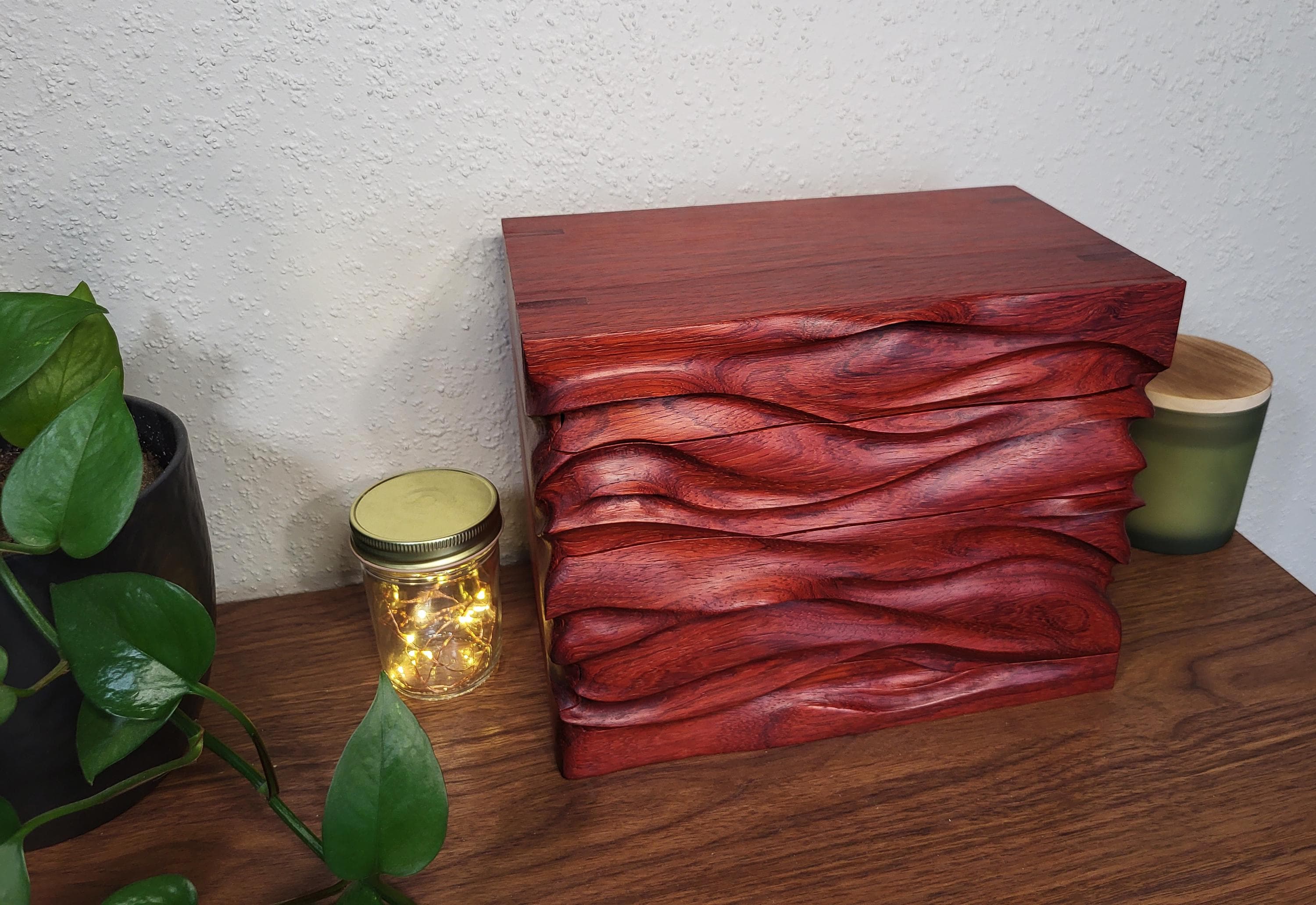 Hand Carved Padauk Jewelry Box: Artisan Wooden box