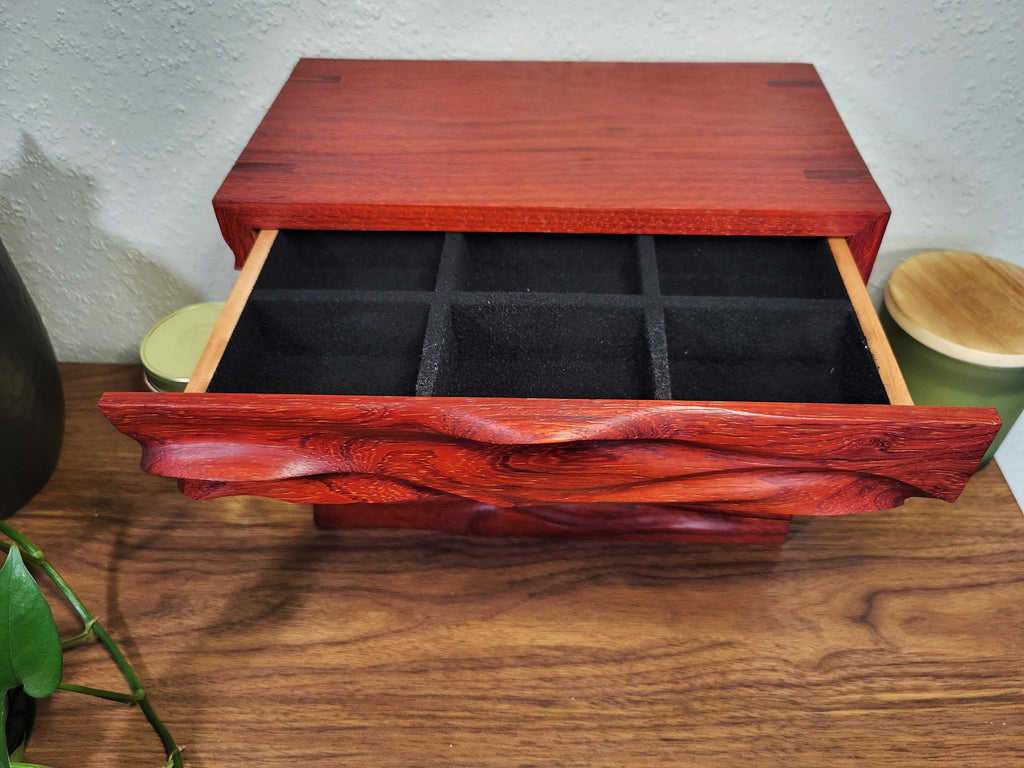 Hand Carved Padauk Jewelry Box: Artisan Wooden box