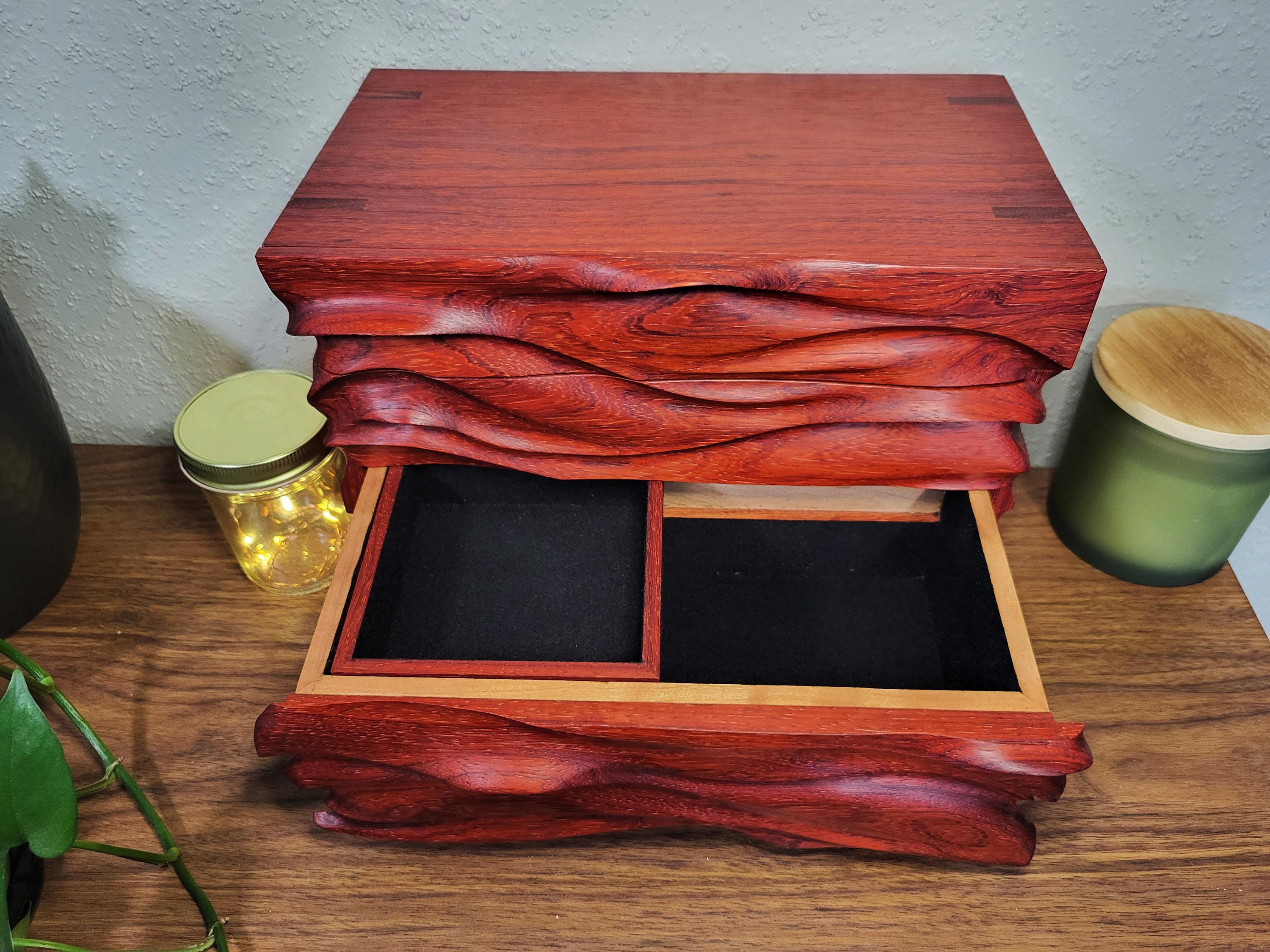 Hand Carved Padauk Jewelry Box: Artisan Wooden box