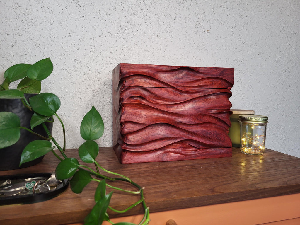 Hand Carved Padauk Jewelry Box: Artisan Wooden box