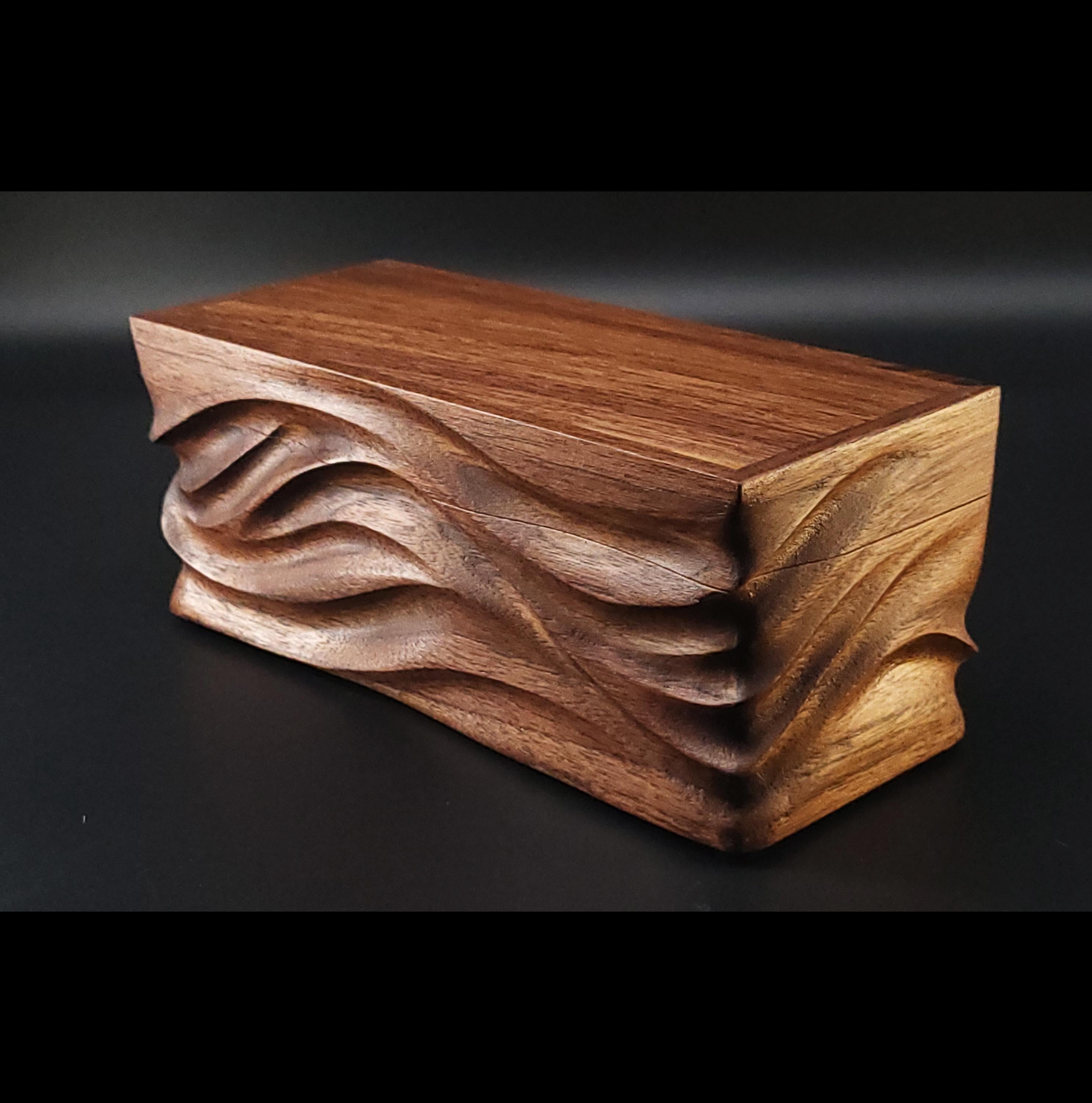 Hand Carved walnut Keepsake Box: Artisan Wooden box