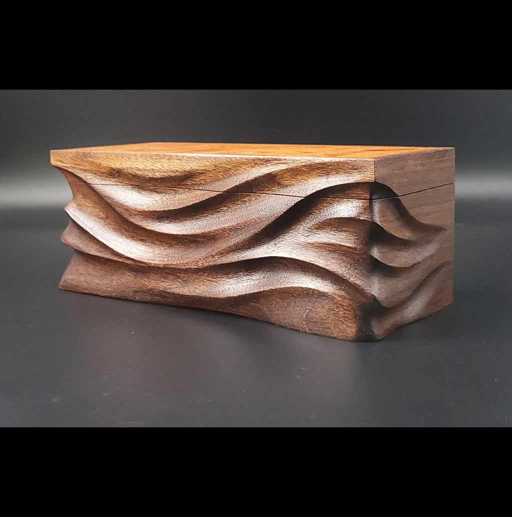 Hand Carved walnut Keepsake Box: Artisan Wooden box